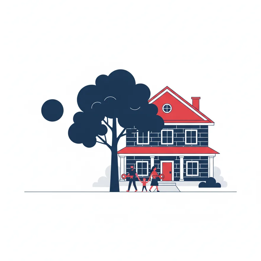 Family with keys in front of their home
